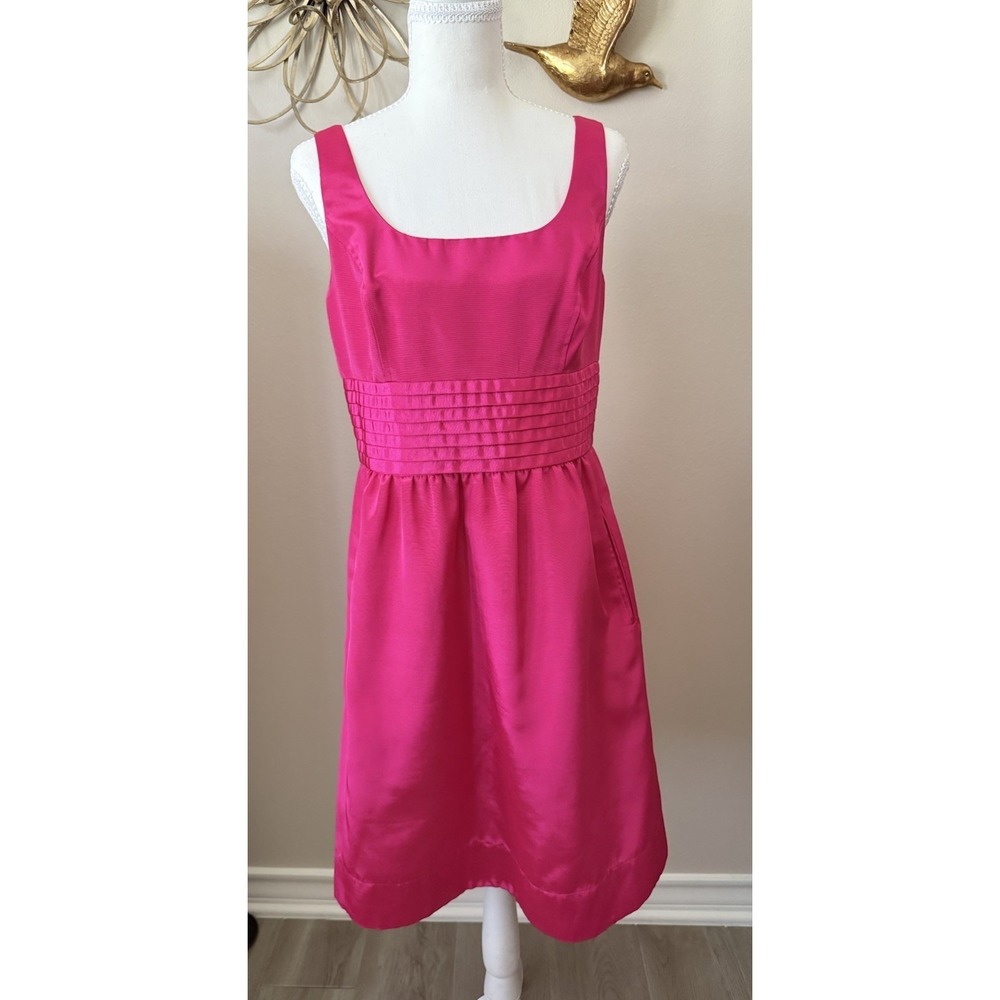 Shoshanna Pink Satin Fit Flare Dress Pockets Cocktail Wedding Guest‎ Size 8